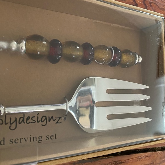 SimplyDesignz Amber Glass Handle Salad Serving Set NWT - Picture 5 of 16